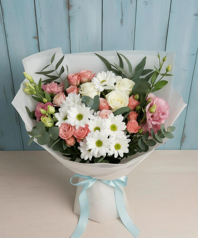 Букет цветов из: Розы, Лизиантусы и Хризантемы в Поселок Ремзавода