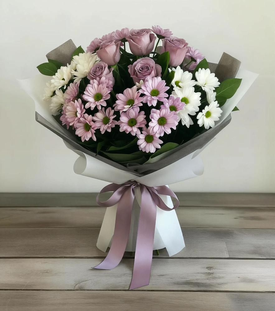 Букет цветов из: Хризантемы и Розы в Поселок Ремзавода