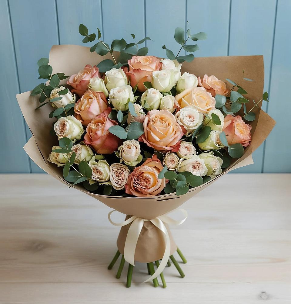 Букет цветов из: Альстромерии и Розы в Поселок Ремзавода