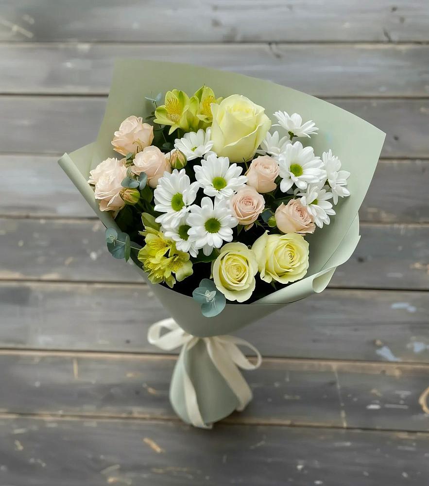 Букет цветов из: Альстромерии, Розы и Хризантемы в Поселок Ремзавода