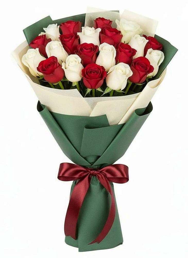 Букет Микс из красных и белых роз в Поселок Ремзавода
