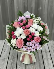Букет цветов из:  Альстромерии, Гвоздики, Розы и Хризантемы в Поселок Ремзавода