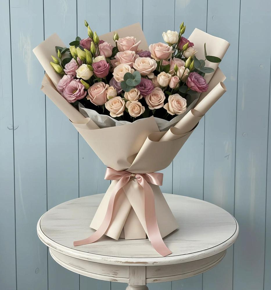 Букет цветов из: Розы и Лизиантусы в Поселок Ремзавода