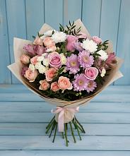 Букет цветов из:  Хризантемы, Розы и Альстромерии в Поселок Ремзавода