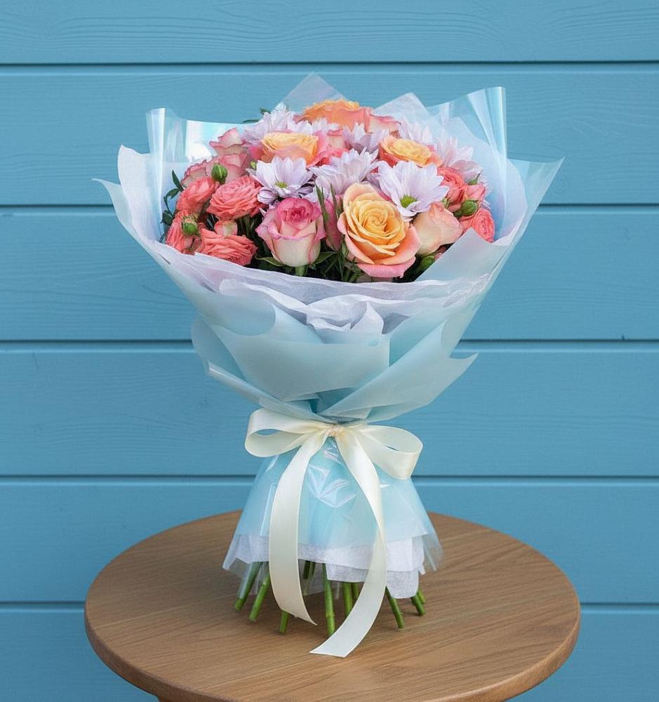 Букет цветов из: Хризантемы и Розы в Поселок Ремзавода